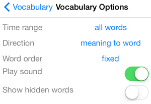 Vocabulary options view